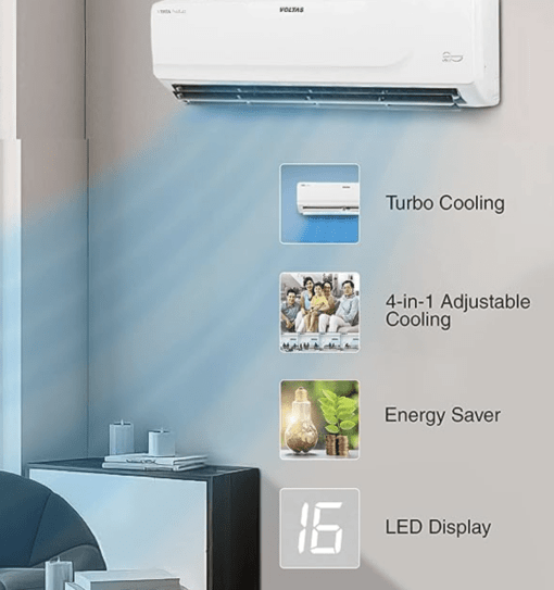 Voltas 1.5 Ton 3 Star, Inverter Split AC(Copper, 4 in 1 Adjustable Cooling, Anti-dust Filter, 2023 Model, 183V Vectra Platina, White) - Image 3